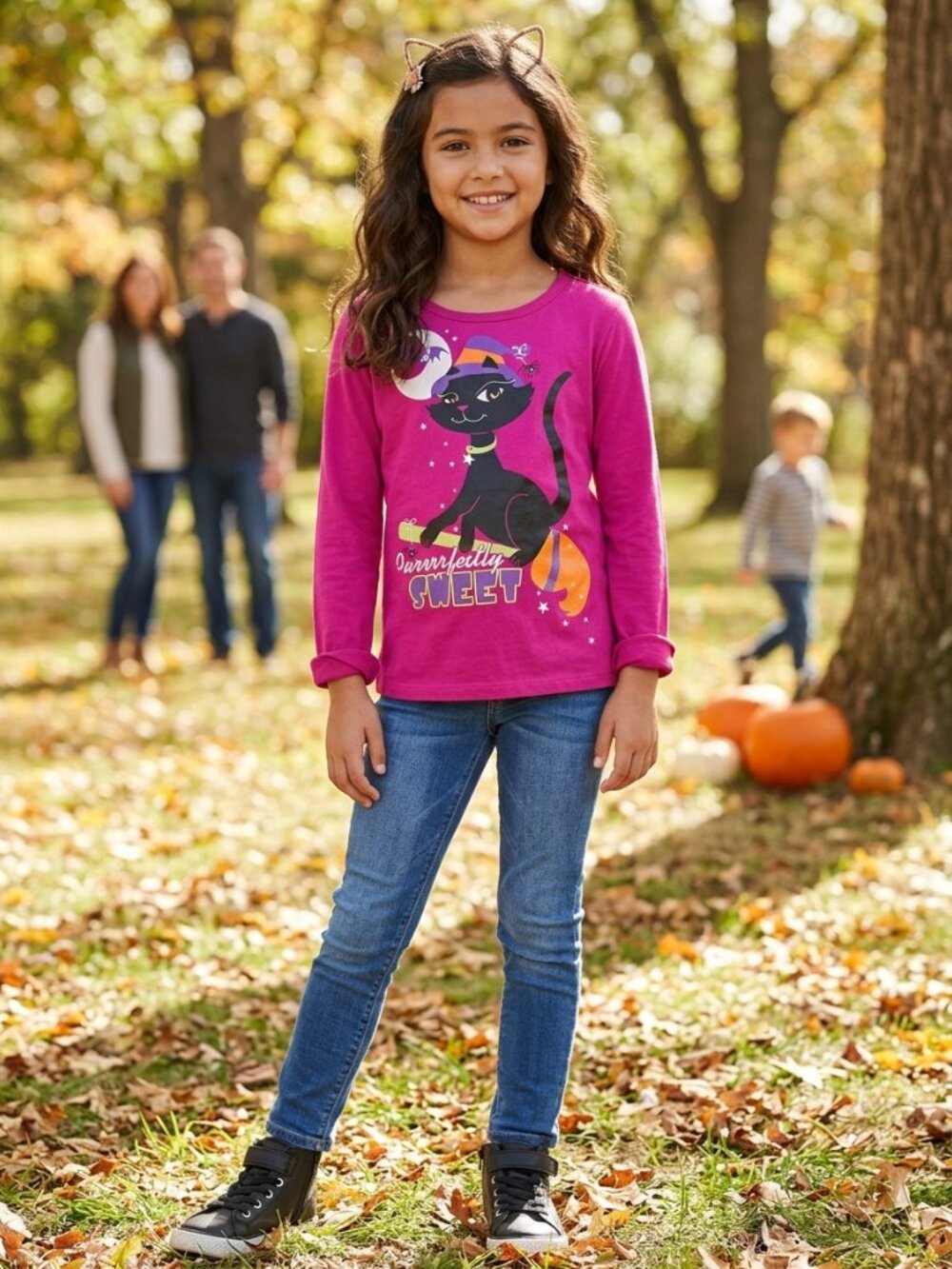 Girls' Hot Pink 'Purrfectly Sweet' Halloween Cat Graphic Tee kids size L (10/12)